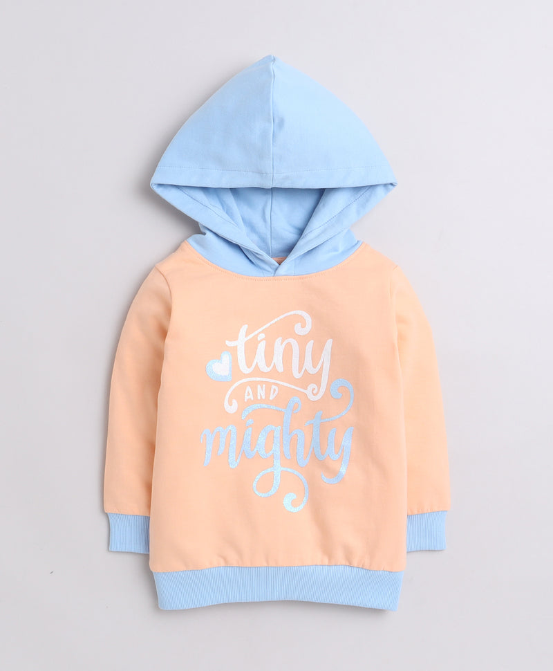 Peach & Blue Girls Full Sleeves Cotton Hooded Sweatshirt
