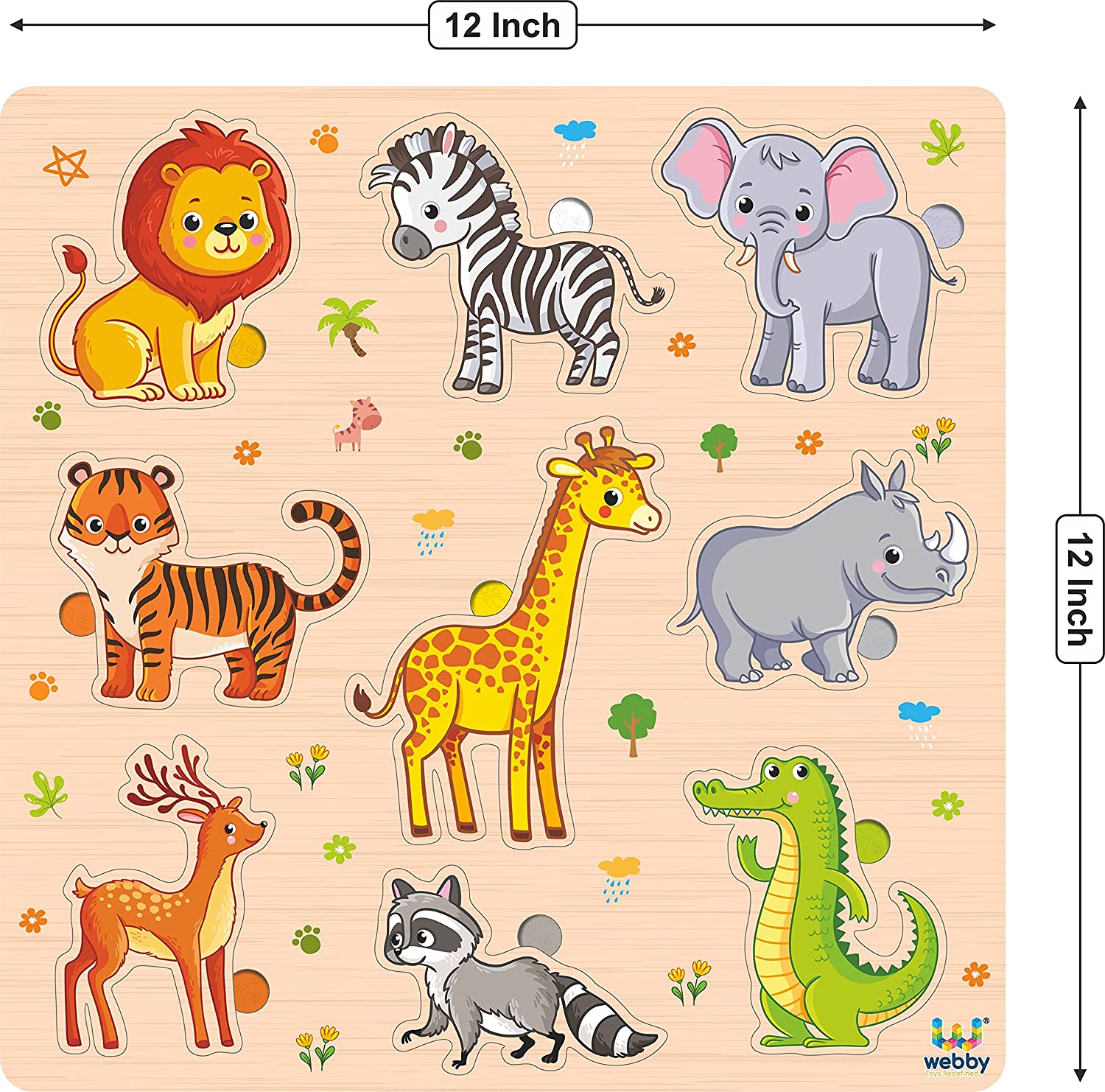 Webby 12 x 12 Animals Wooden Board Puzzle
