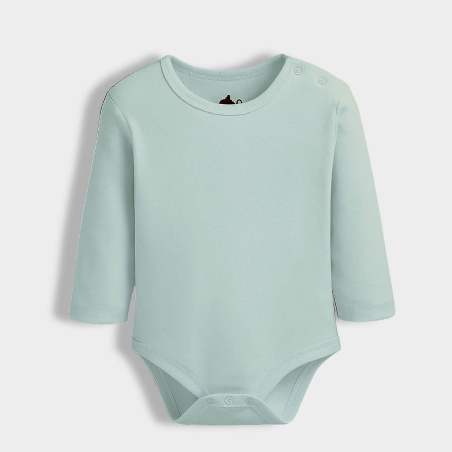 Light Green Solid Cotton Full Sleeves Bodysuit