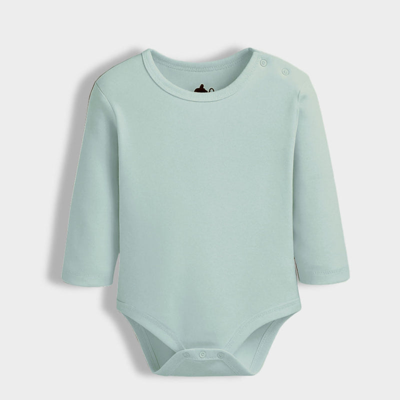 Light Green Solid Cotton Full Sleeves Bodysuit
