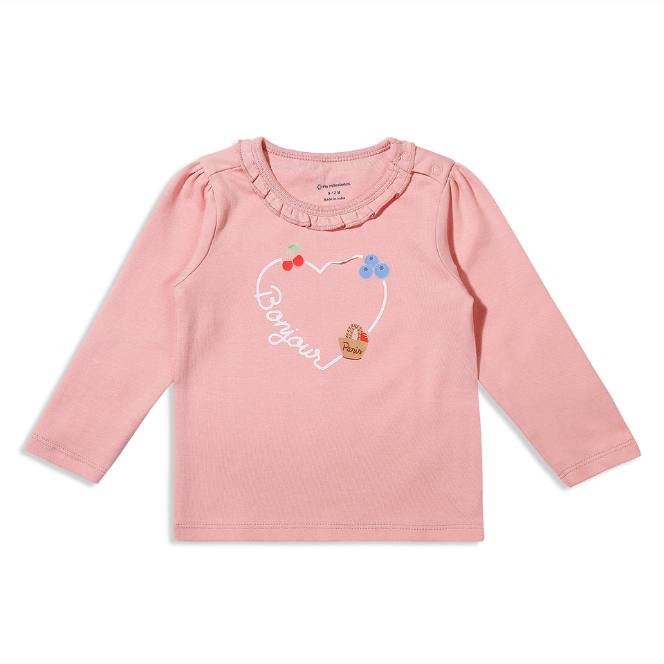 Bonjour Round Neck Tee With Frill (peach)