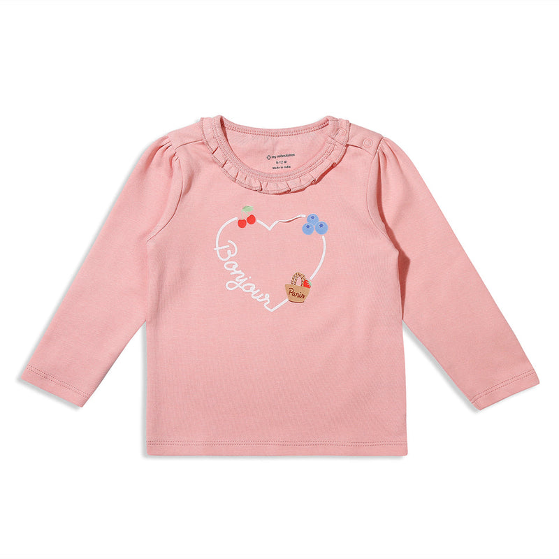 Bonjour Round Neck Tee With Frill (peach)
