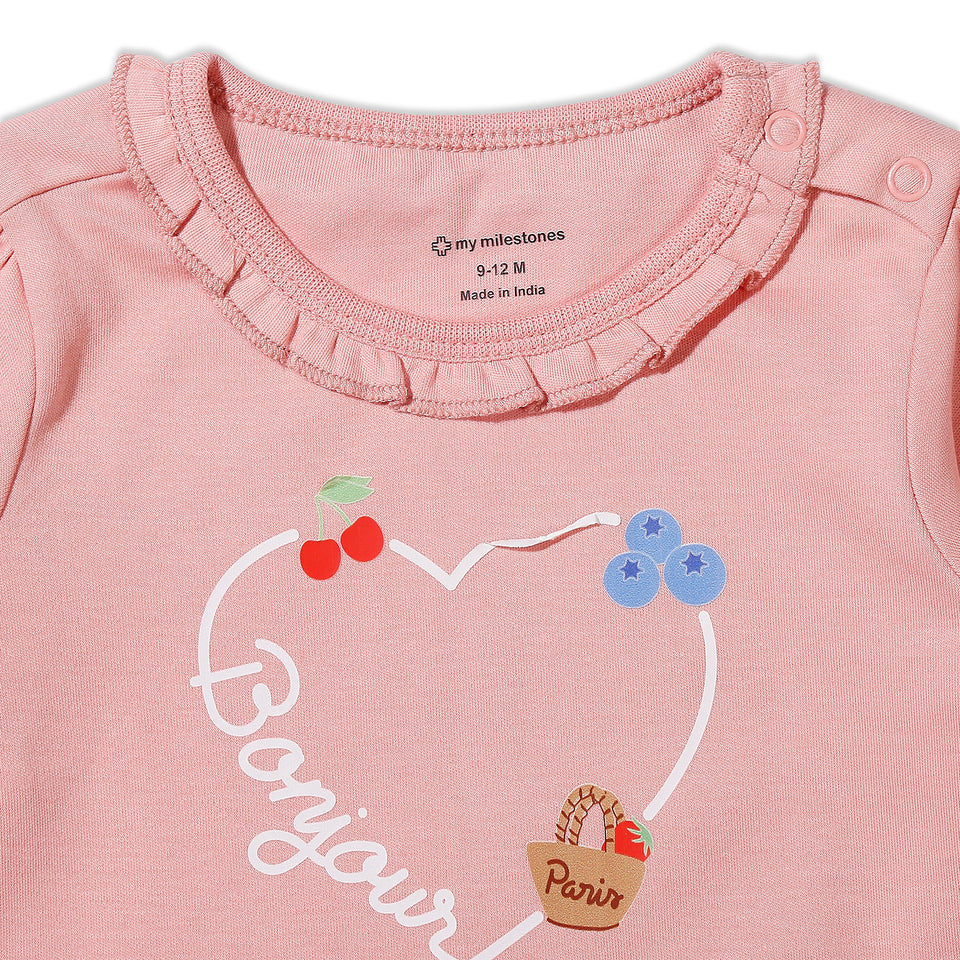 Bonjour Round Neck Tee With Frill (peach)