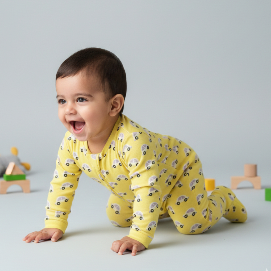 Sunny Drive Organic Cotton Sleepsuit – Soft, Safe & Super Easy Dressing