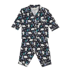 Blue Polar Bear Tree Print Winter Night Suit