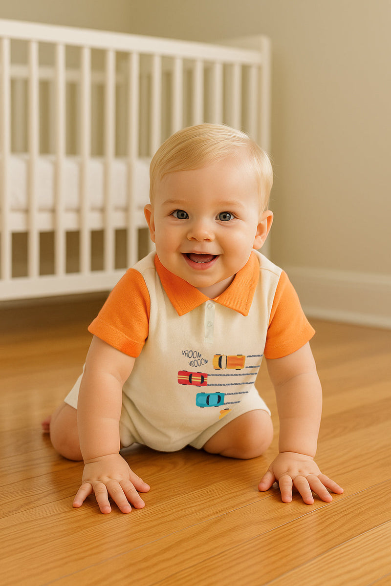 Baby Racer Elite Polo Romper – 100% Organic Cotton