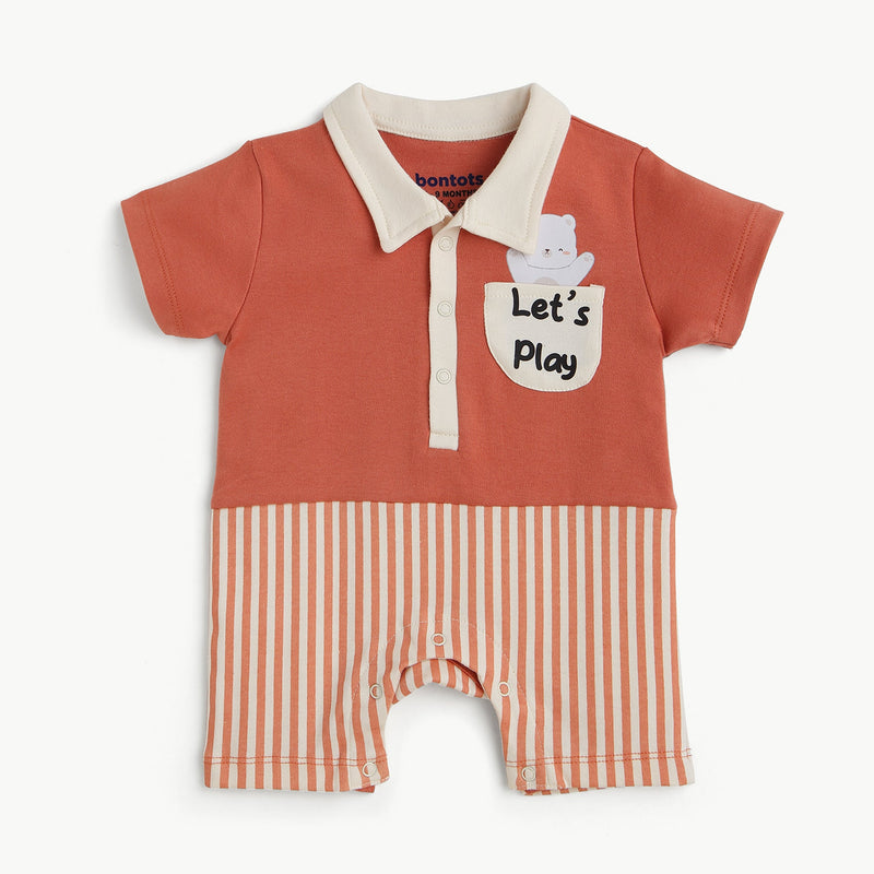Let’s Play" Organic Cotton Polo Romper – Soft, Stylish & Perfect for Everyday Fun