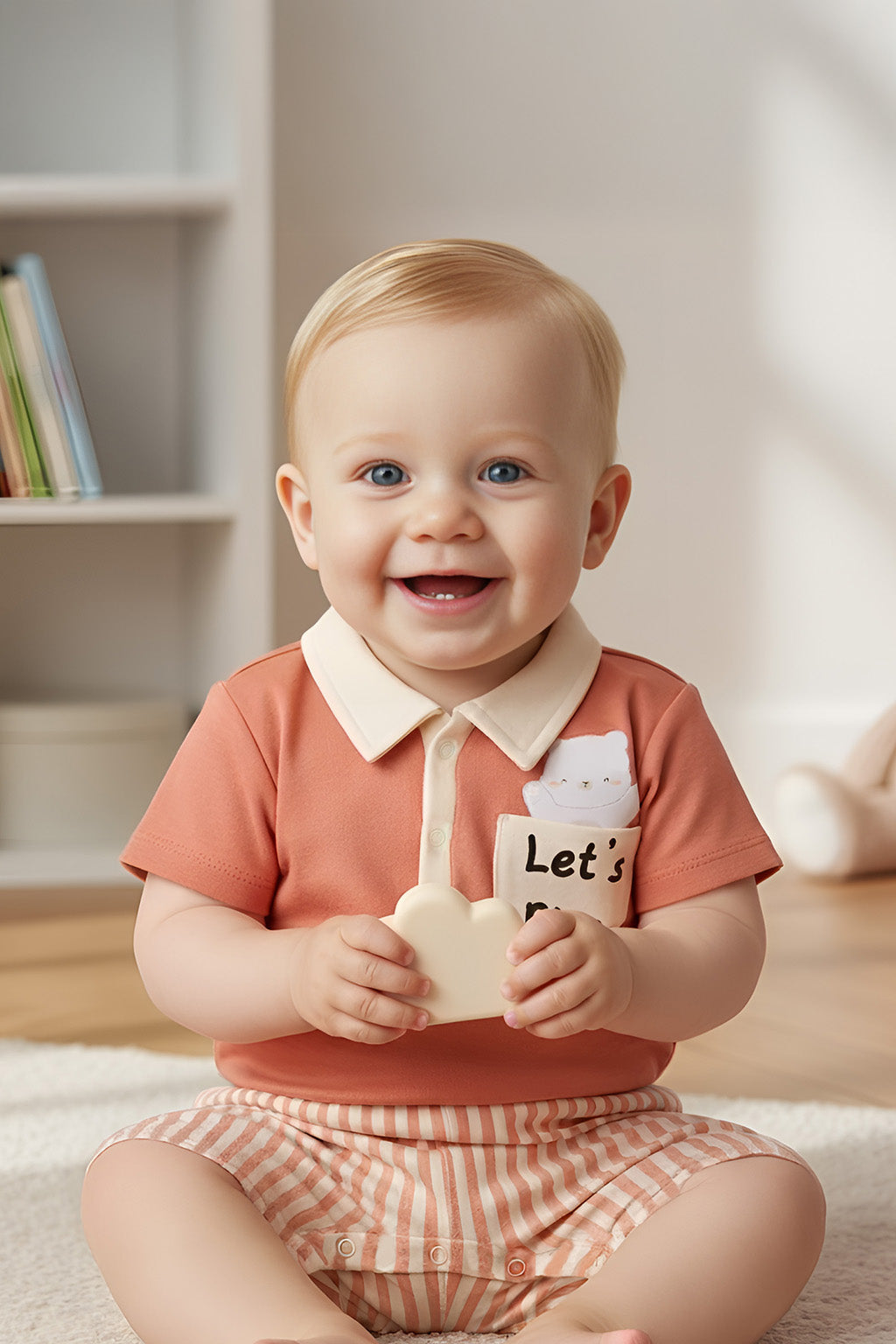 Let’s Play" Organic Cotton Polo Romper – Soft, Stylish & Perfect for Everyday Fun