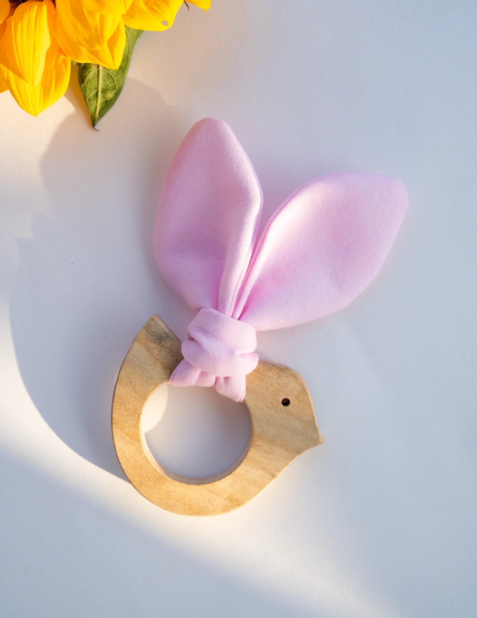 Bunny Ear Wooden Baby Teether| Pink