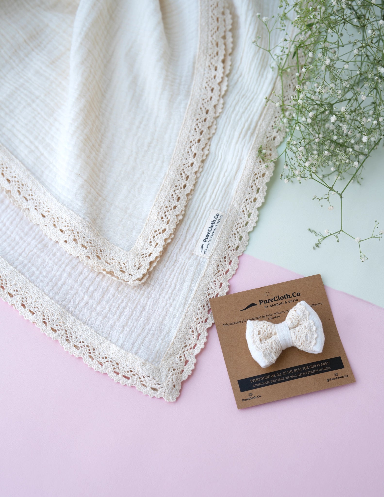 Newborn Mini Lace Bow | Headband | Off White