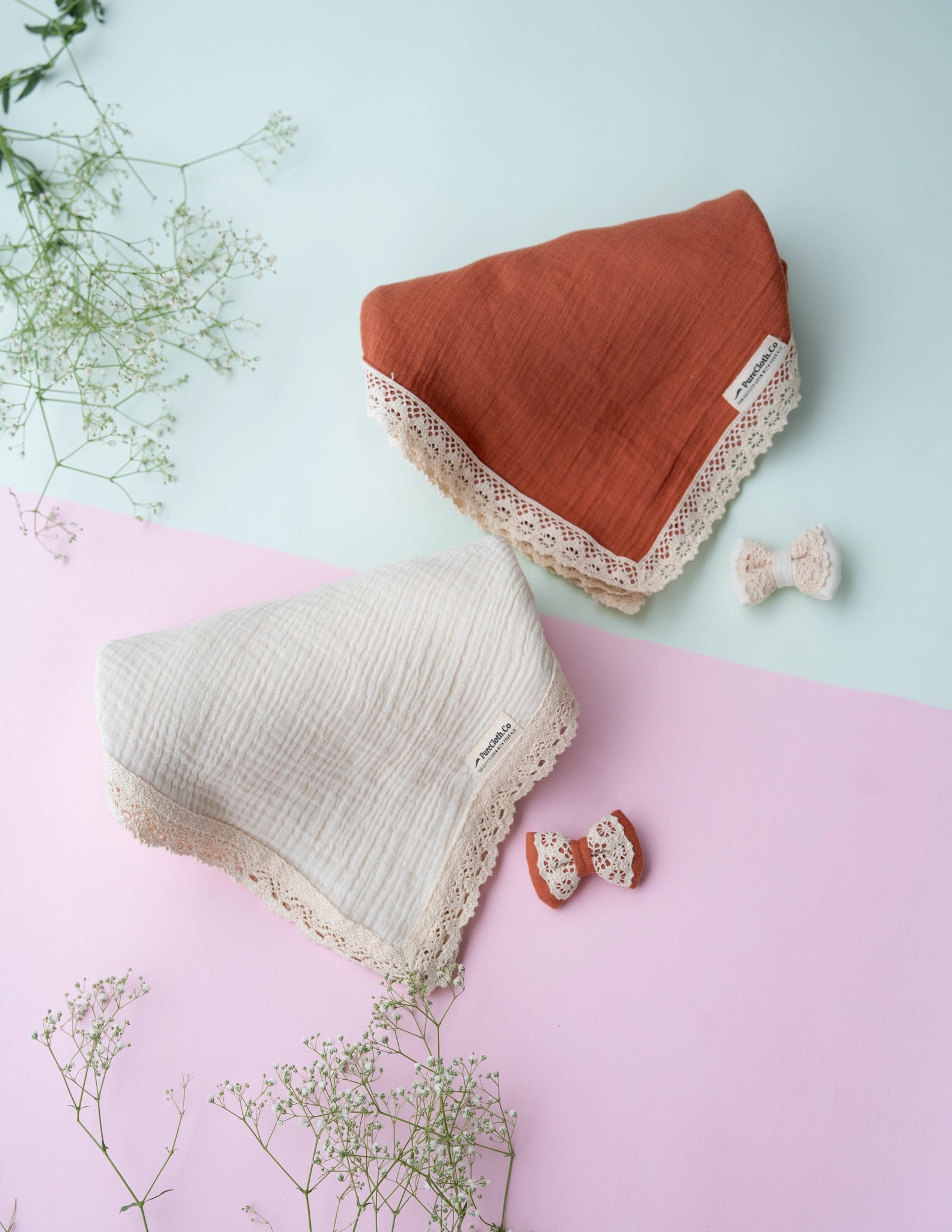 Organic Muslin Baby Swaddle/Blanket With Lace | Cuddle Cloud Infant Wrap