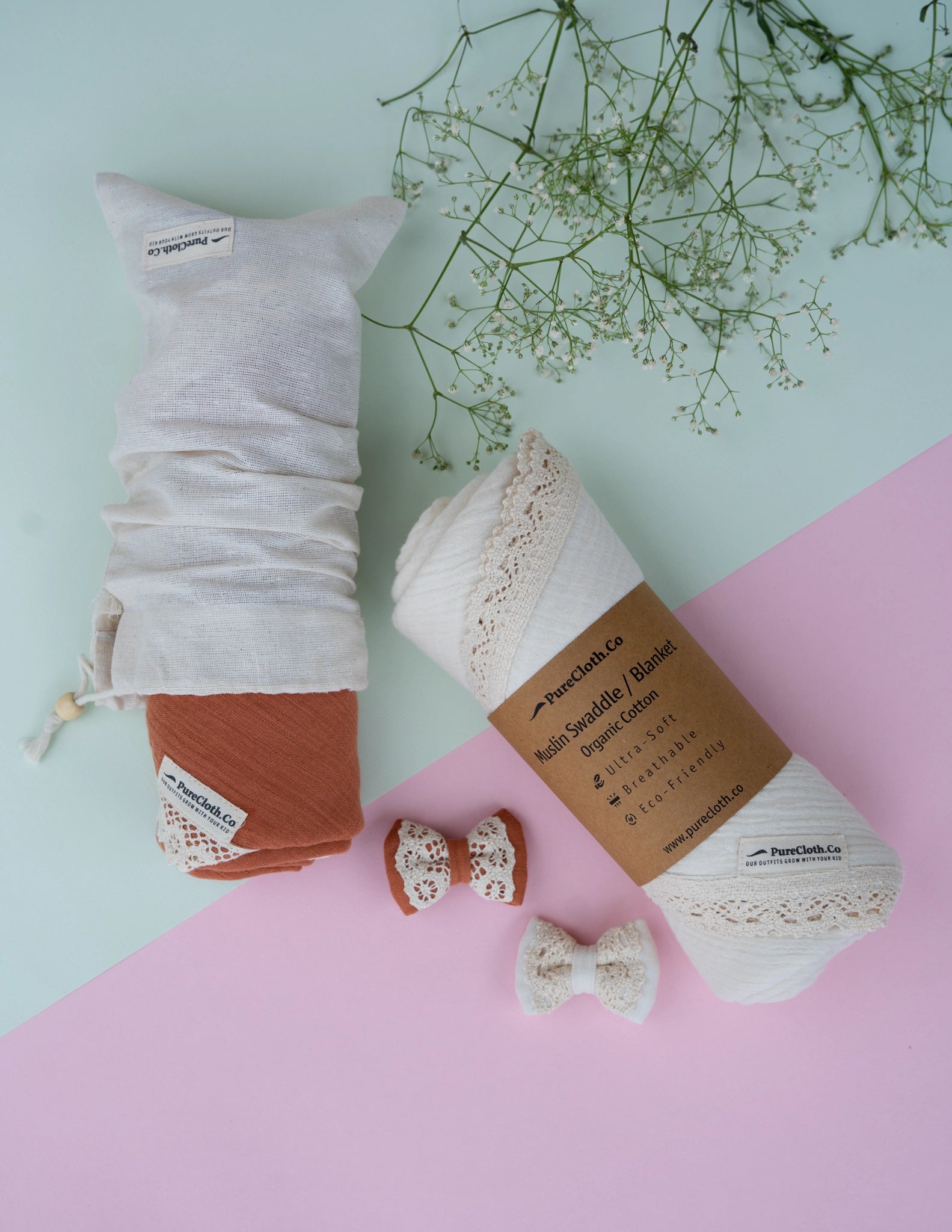 Organic Muslin Baby Swaddle/Blanket With Lace | Cuddle Cloud Infant Wrap