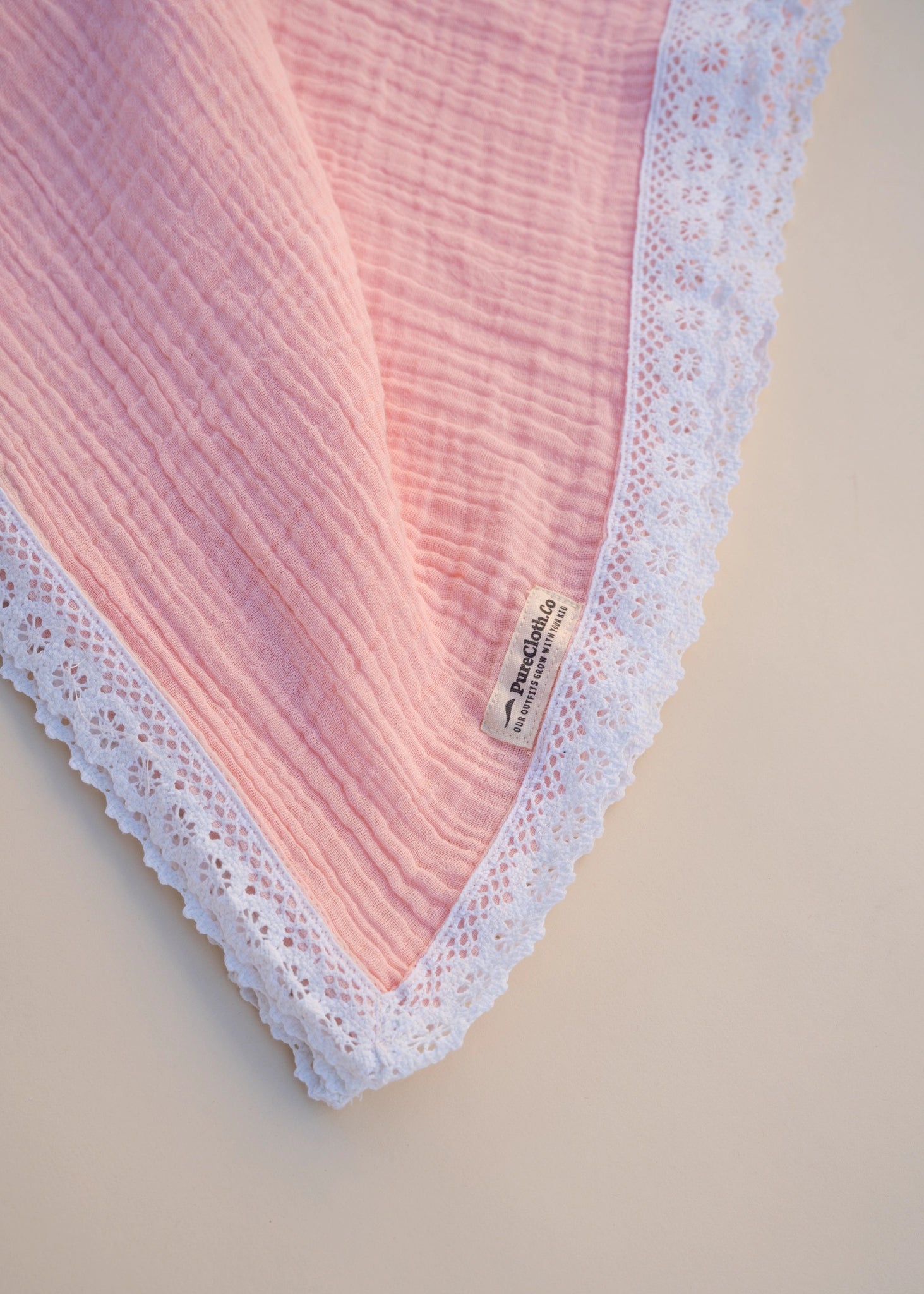 Organic Muslin Baby Swaddle/Blanket With Lace | Soft Pink Dream Wrap