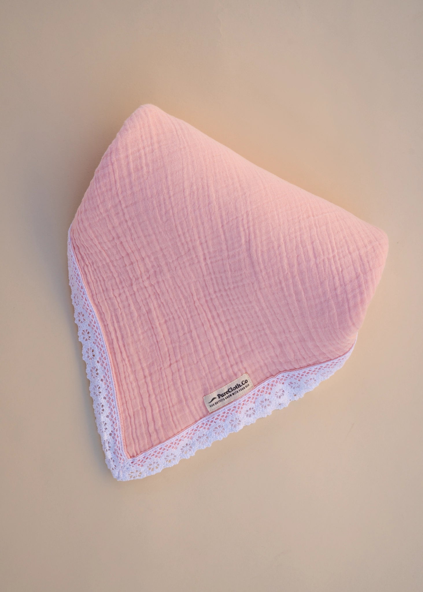 Organic Muslin Baby Swaddle/Blanket With Lace | Soft Pink Dream Wrap