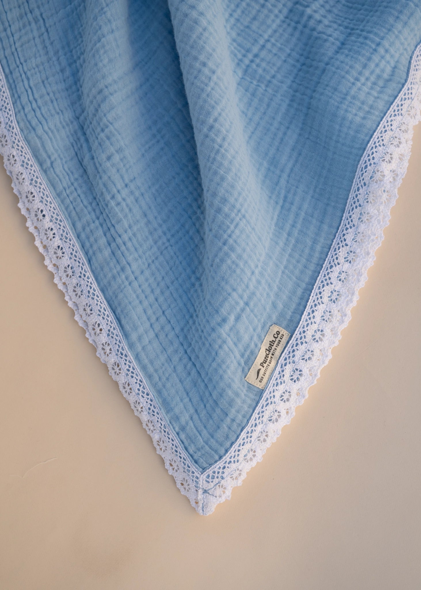 Organic Muslin Baby Swaddle/Blanket With Lace | Soft Blue Snuggle Wrap