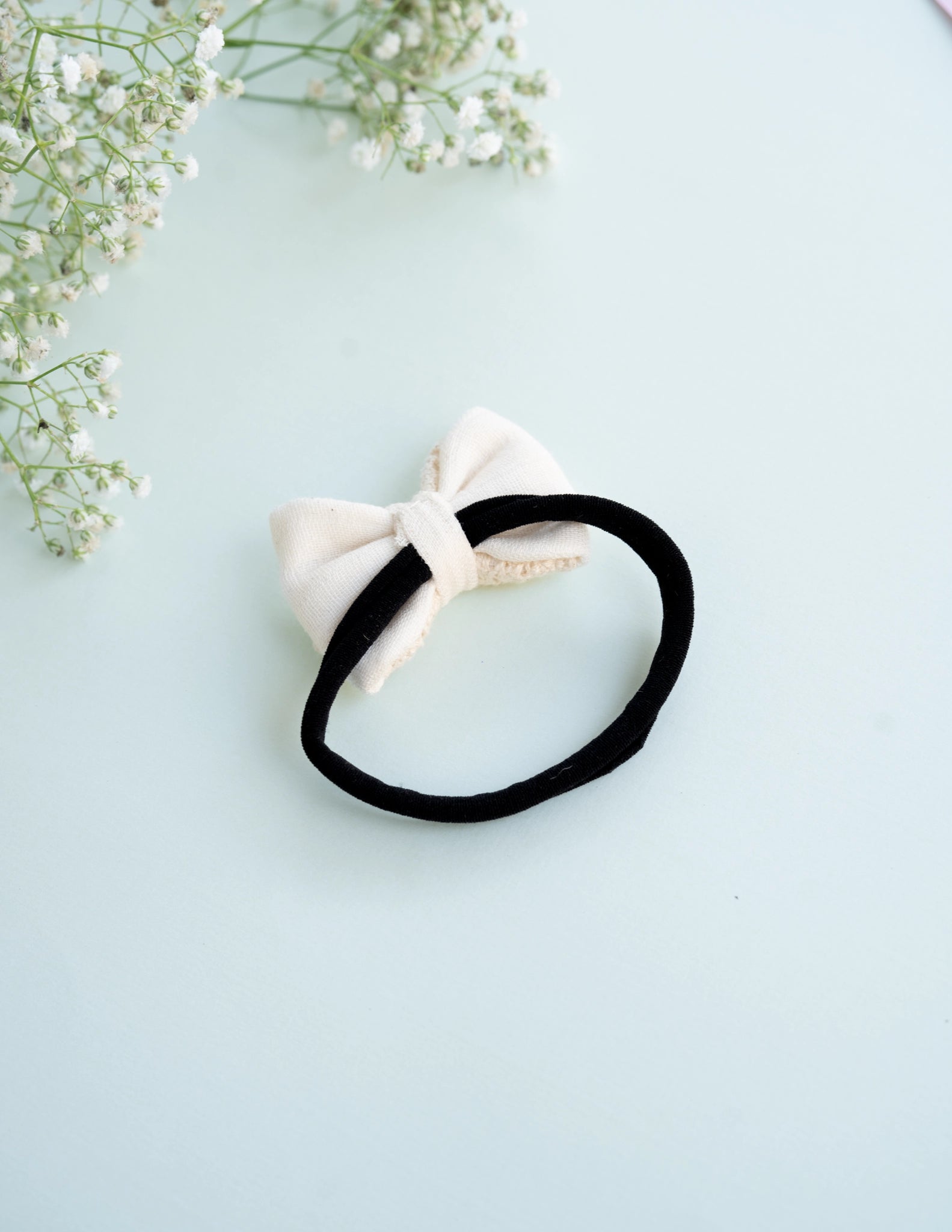 Newborn Mini Lace Bow | Headband | Off White