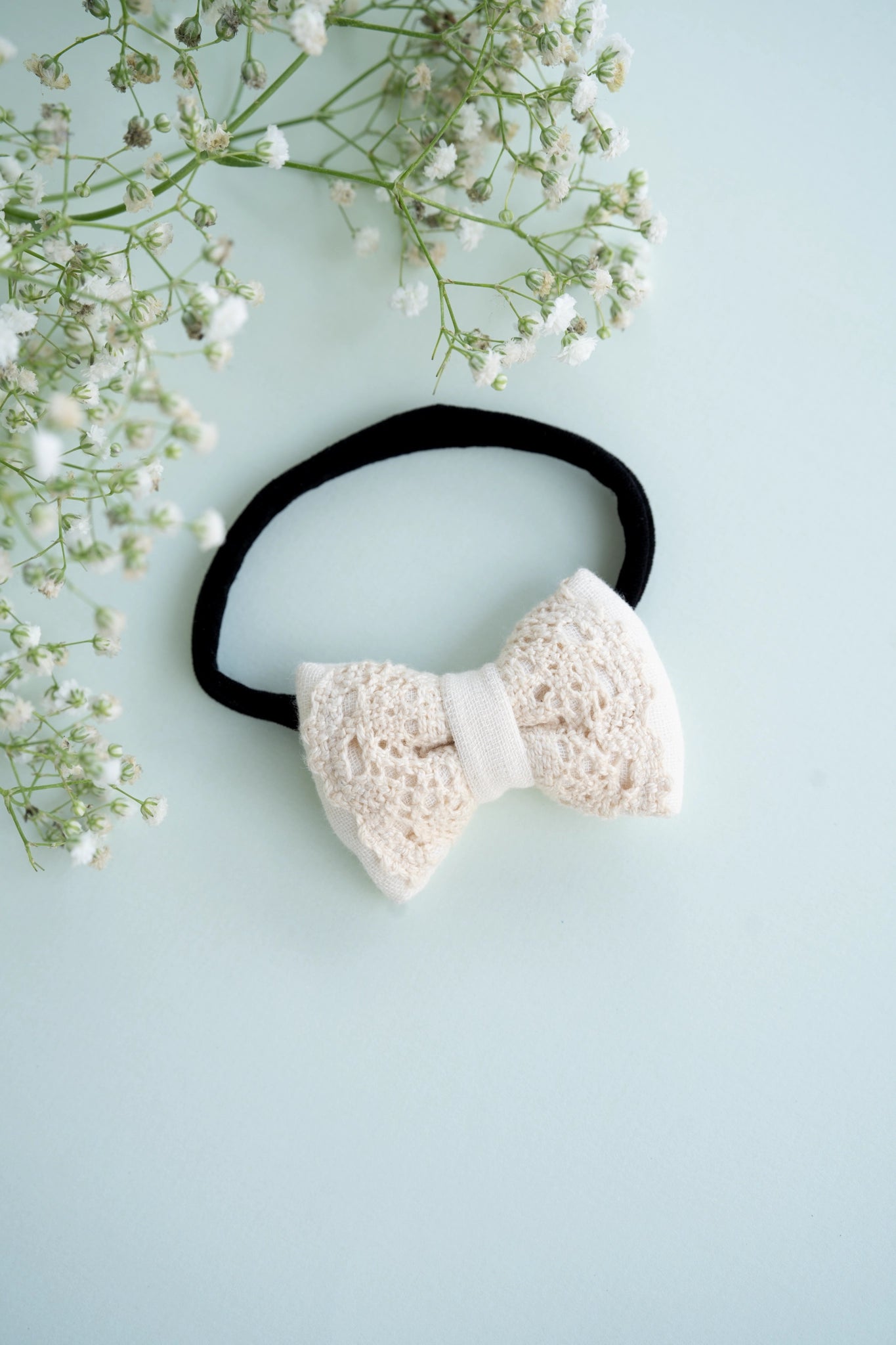 Newborn Mini Lace Bow | Headband | Off White