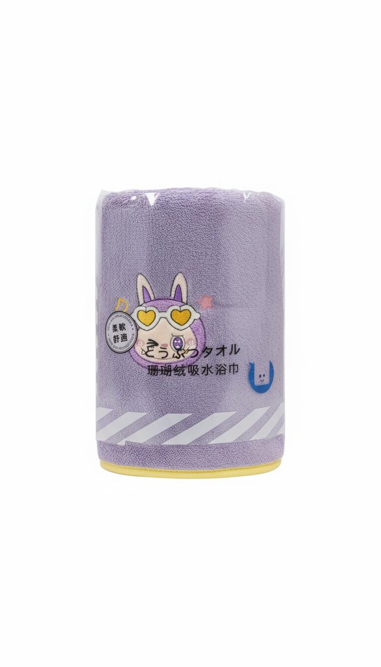 Cute Cartoon Bunny Rolled Hand Towel With Hanging Rope – Lavender