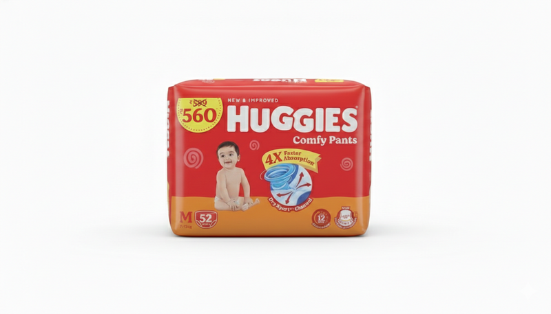 Huggies Comfy Pants Baby Diaper, Medium (M) (7-12Kg) 52 Pack