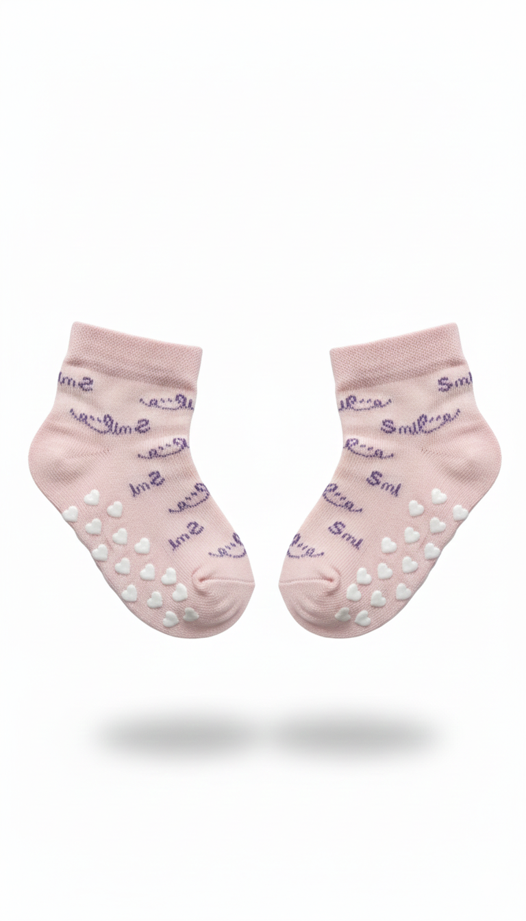 Kids Fancy Girls Ankle Socks Pink Smile