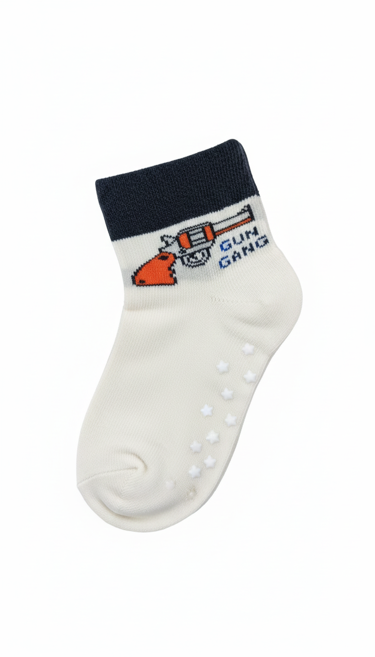 Kids Fancy Boys Ankle Socks White And Black