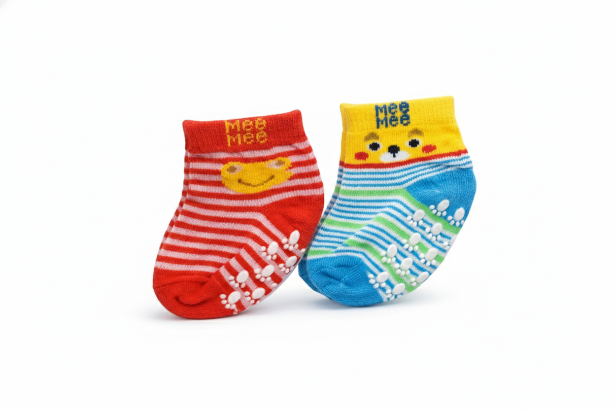 Mee Mee Cozy Feet Anti Skid Baby Socks Pack of 2 (Red, Blue)