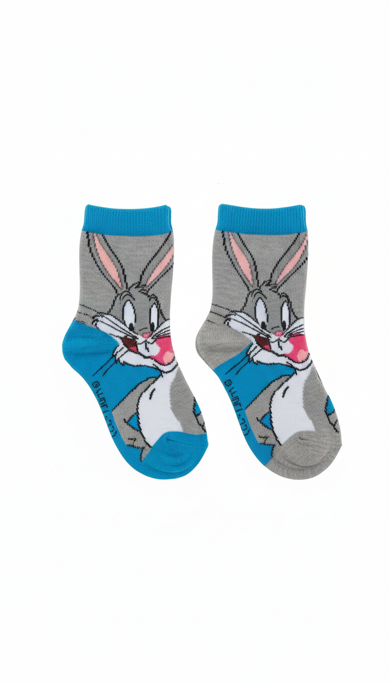Grey And Blue Colour Looney Tunes Kids Ank Socks