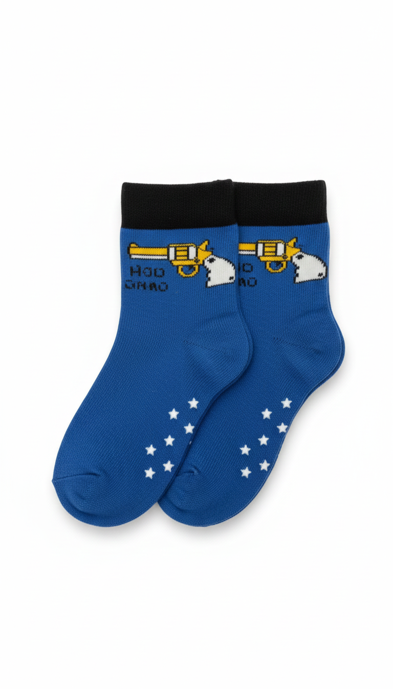 Kids Fancy Boys Ank Socks With Blue And Black