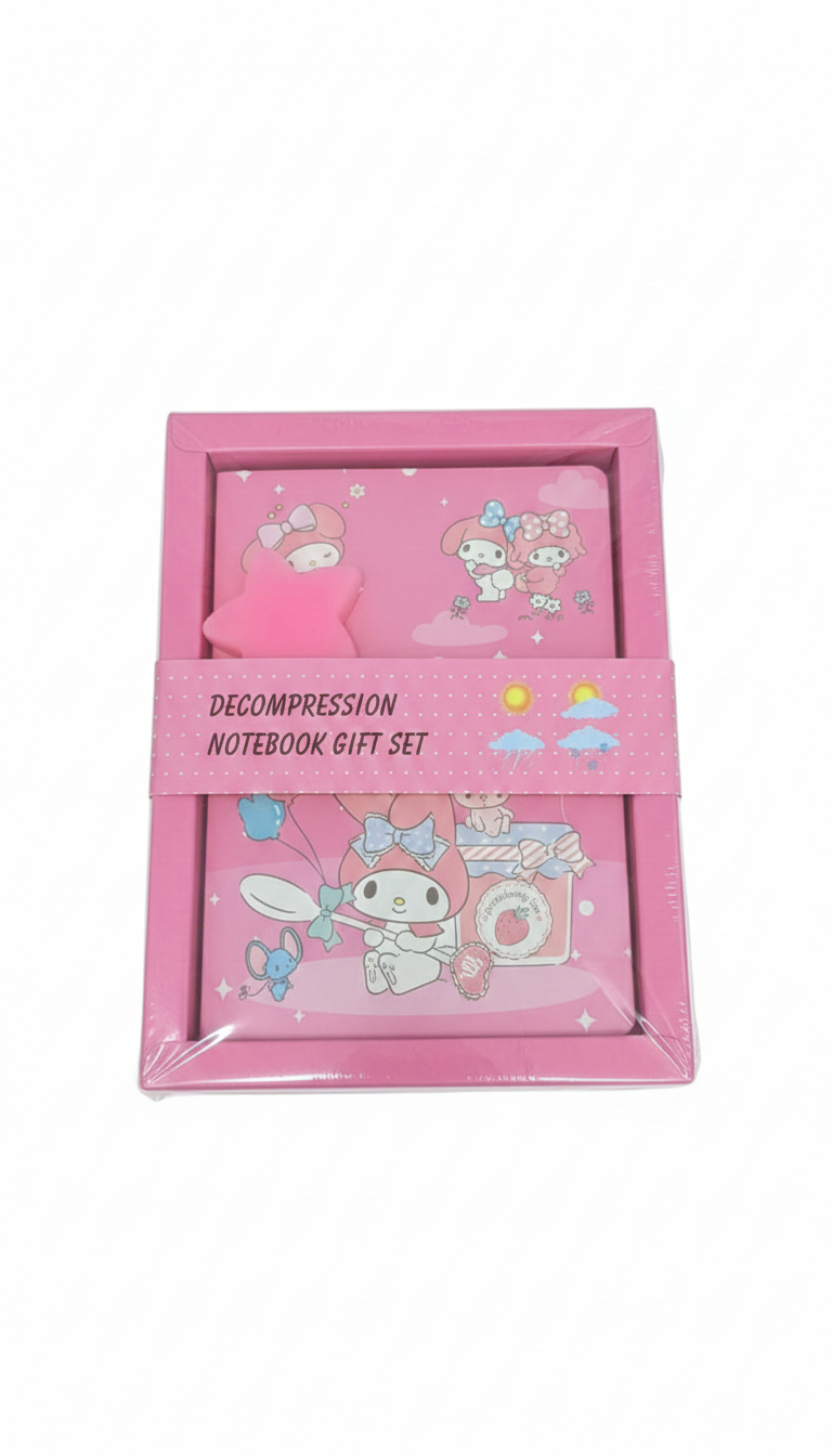 Cute Pink Cartoon Decompression Notebook Gift Set – Kids Stationery Combo