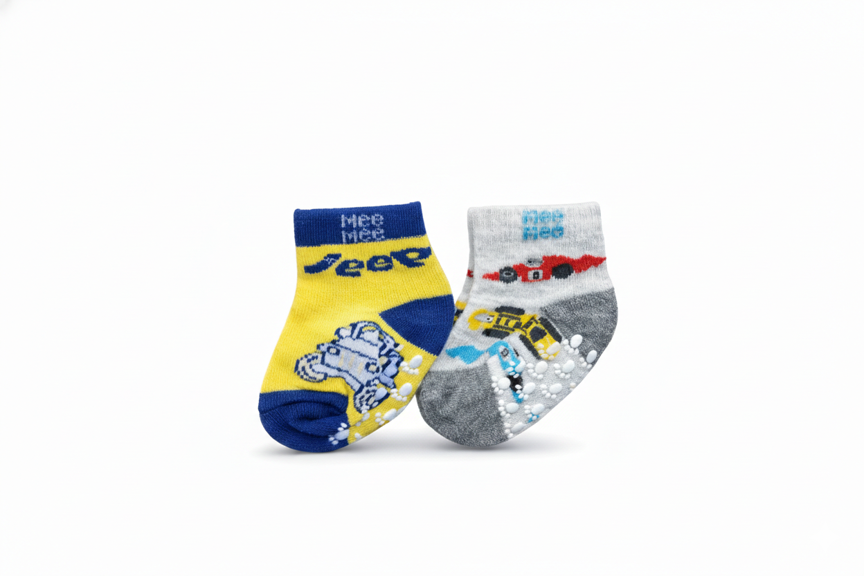 Mee Mee Cozy Feet Anti Skid Baby Socks Pack of 2 (Yellow, White)