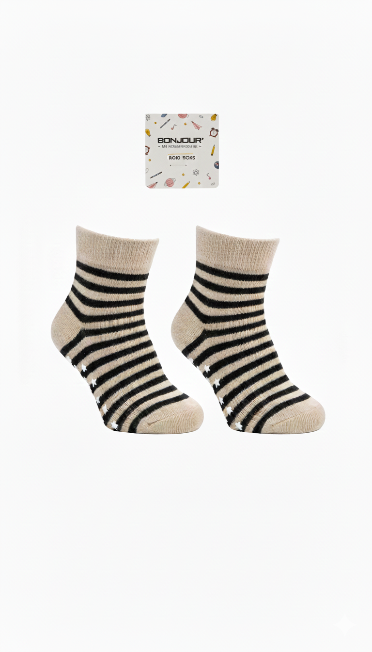 Cream And Black Colour Fancy Boys Ank Socks