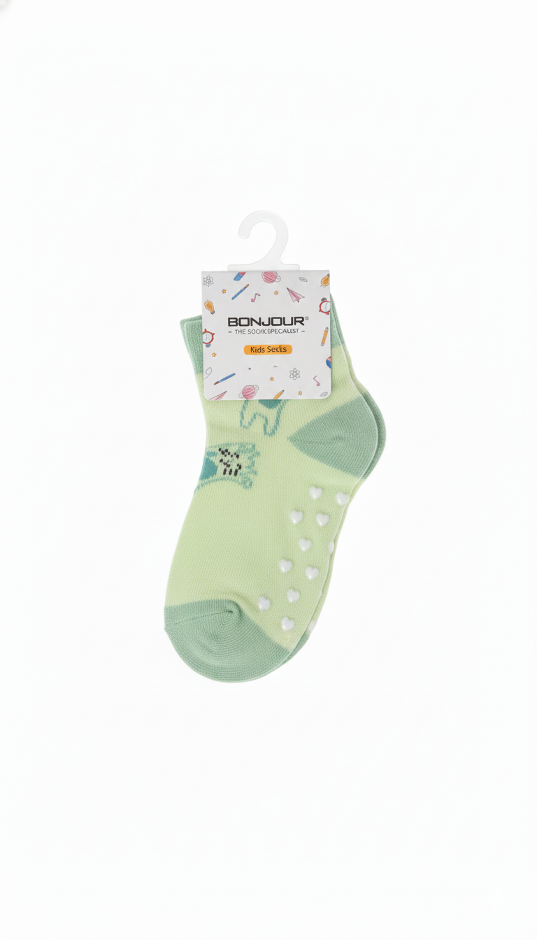 Mint Green With Cat DesignFancy Girls Ank Socks
