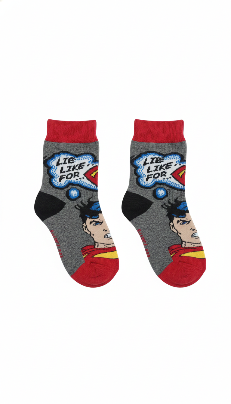Grey And Red Colour Superman Kids Socks