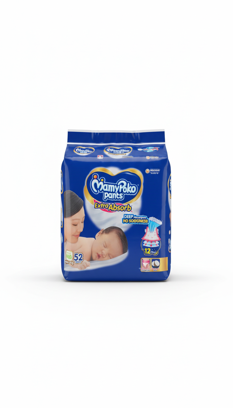 Mamypoko Pants Extra Absorb Baby Diapers, New Born (Nb Size) | 0-5 Kg | 52 Count