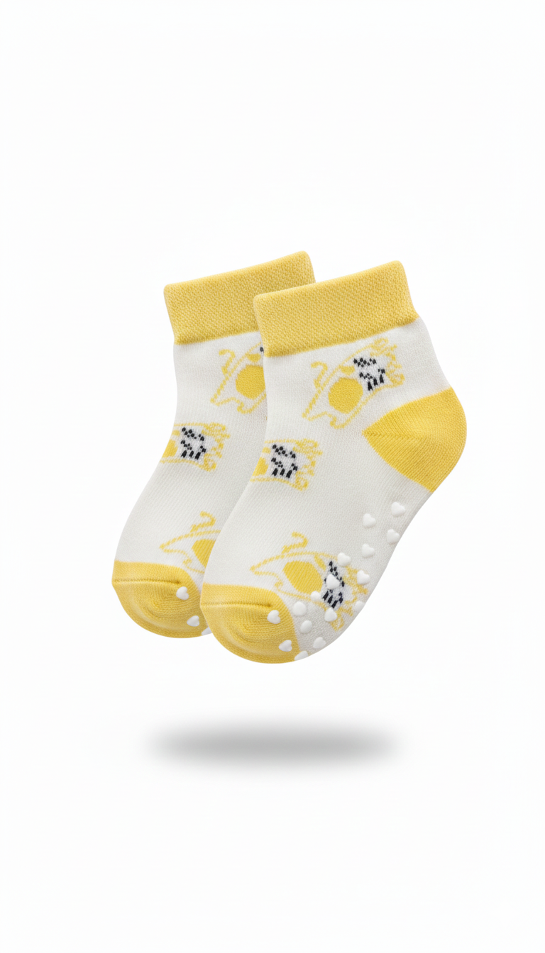 Cushion Girls Ankle Socks White And Yellow
