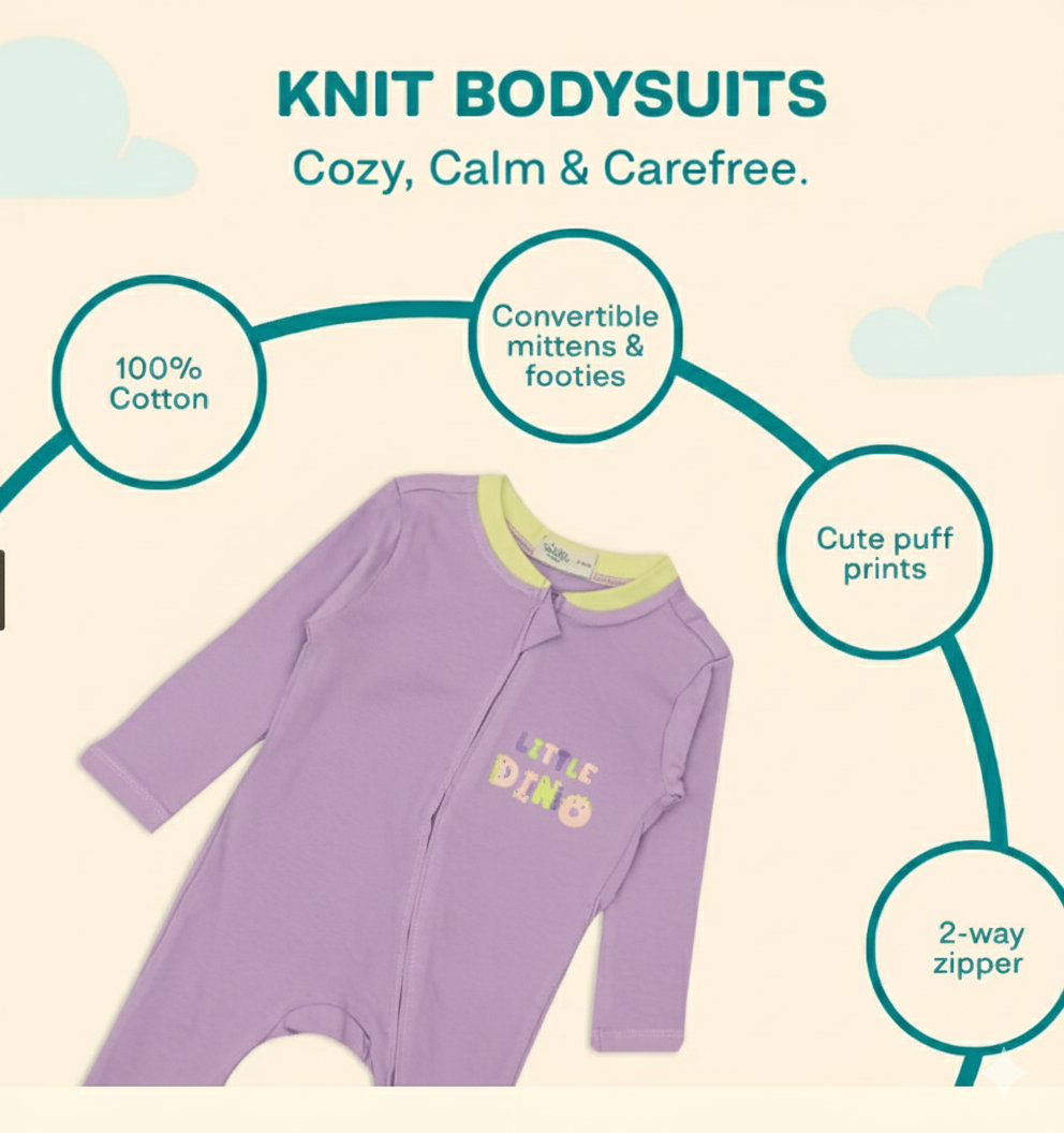 Knitted Bodysuit With 2-Way Zipper - Purple