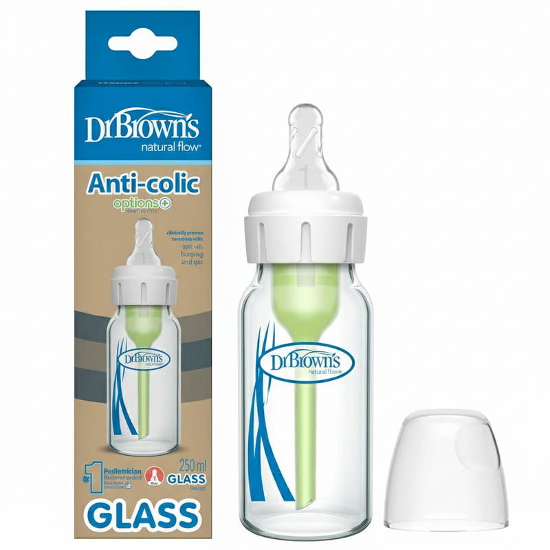 Dr. Brown's Natural Flow Options+ Narrow Neck Glass Baby Bottle, 250ml