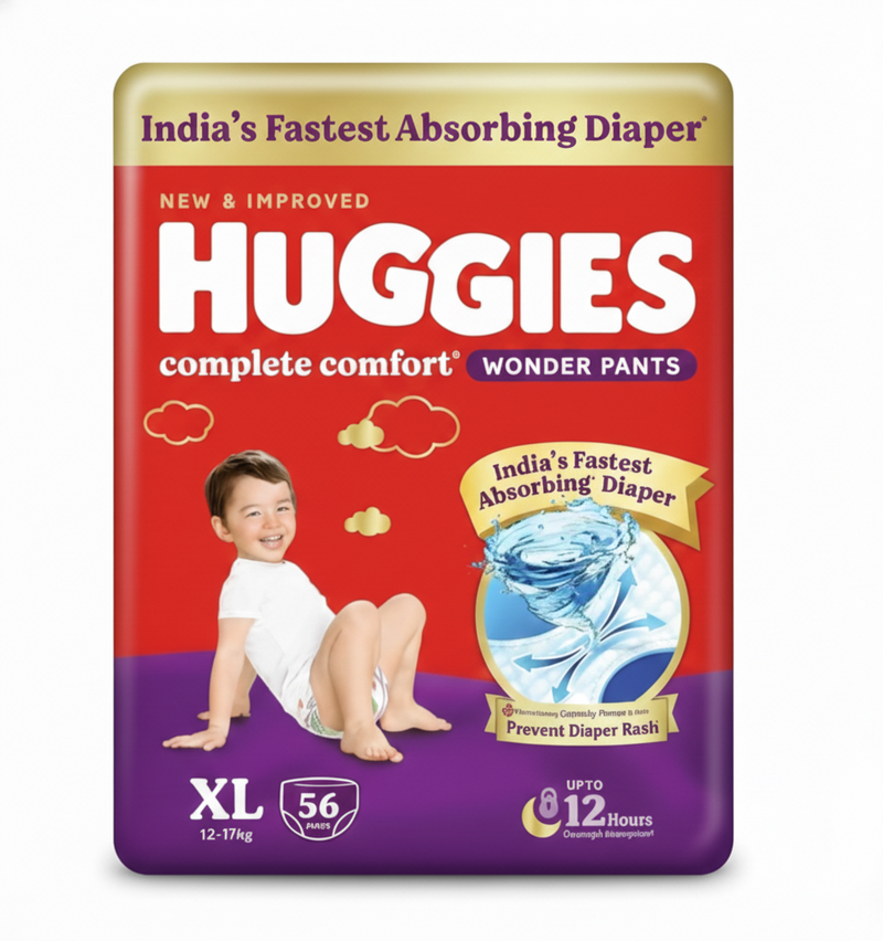 Huggies Complete Comfort Wonder Pants, Extra Large Size, 56 Count, Ideal For 12 To 17 Kgs