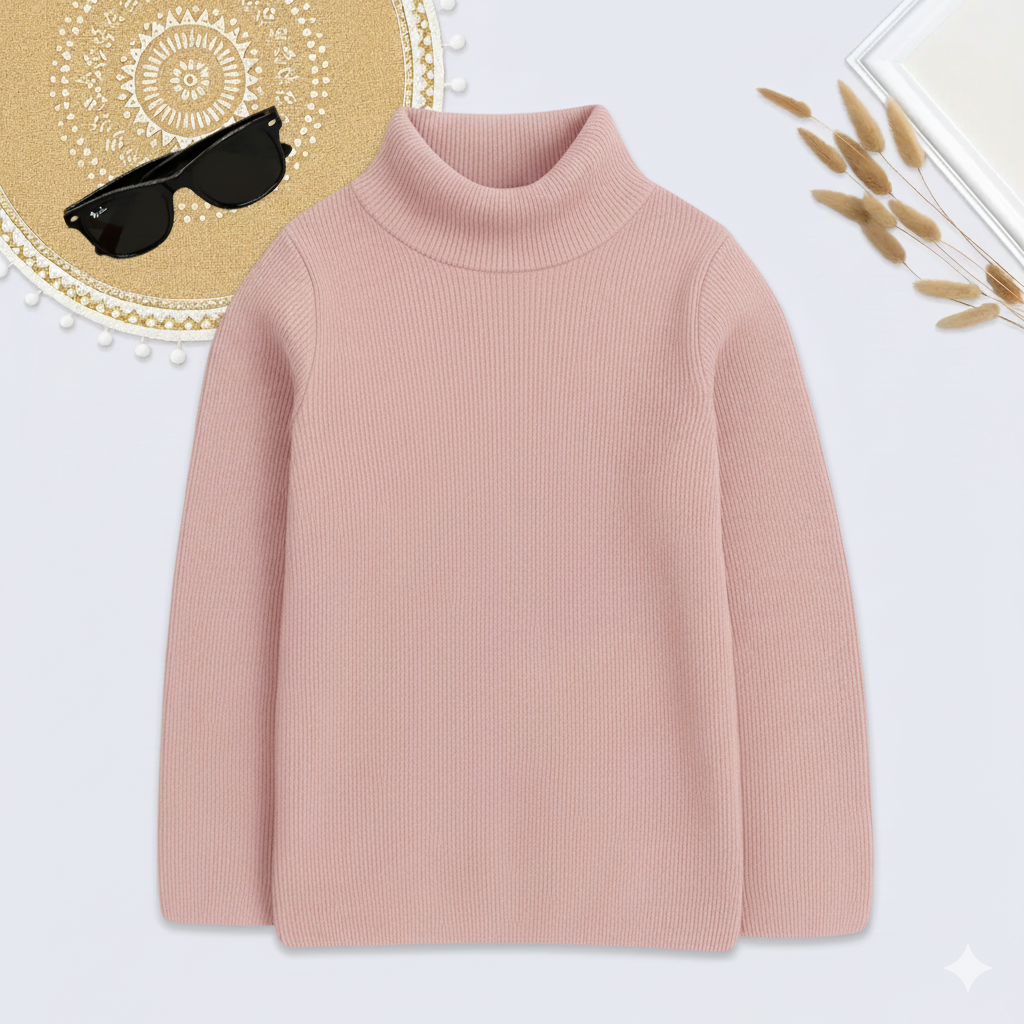 Pink High Neck Knit Sweater