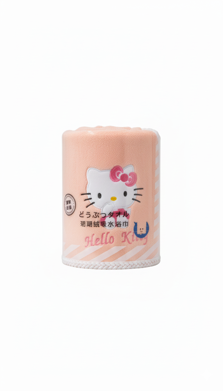 Hello Kitty Cartoon Rolled Hand Towel With Hanging Rope – Peach