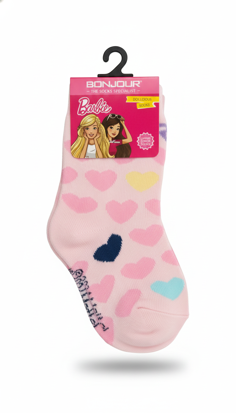 Pink Colour With Heart Design Barbie Terry Socks
