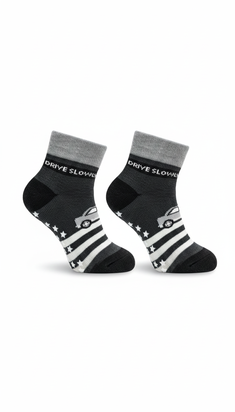 Kids Fancy Boys Ankle Socks Black And Grey