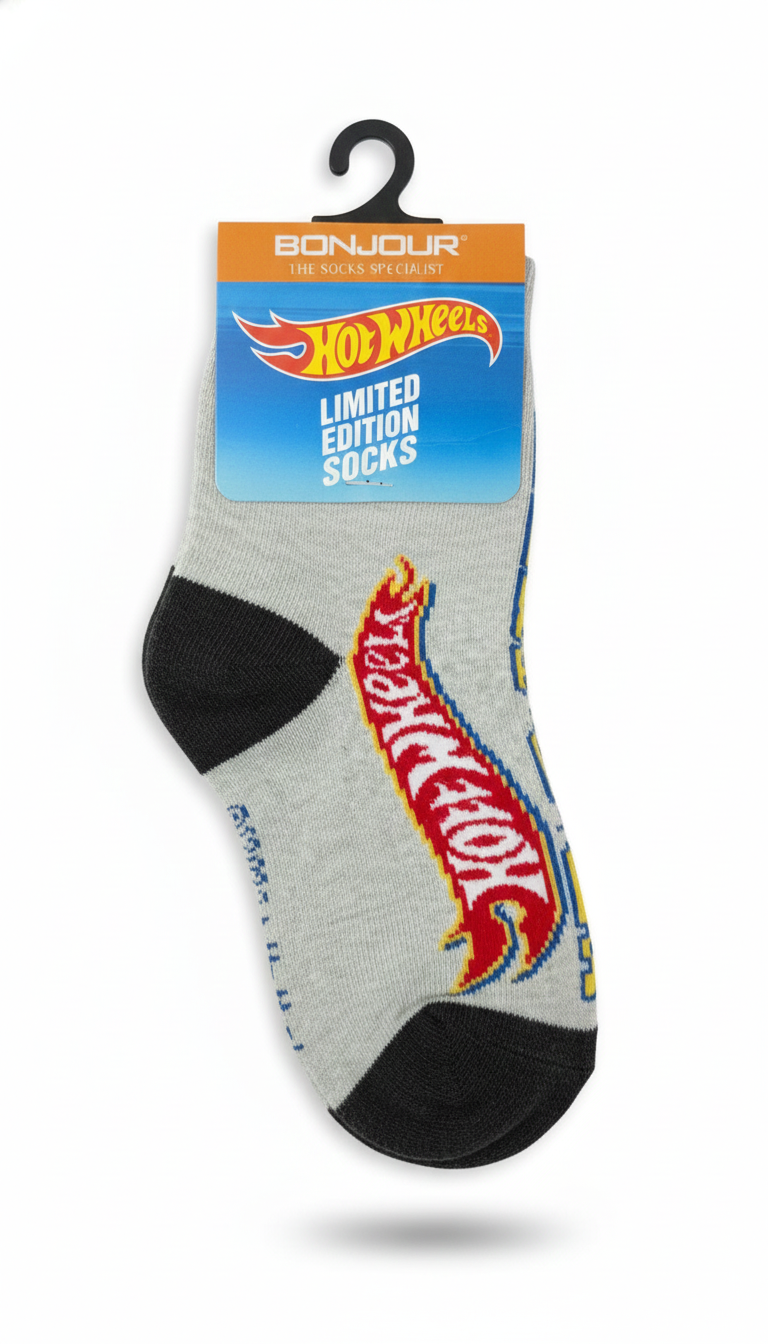Hot Wheels Terry Ank Socks White And Black Colour