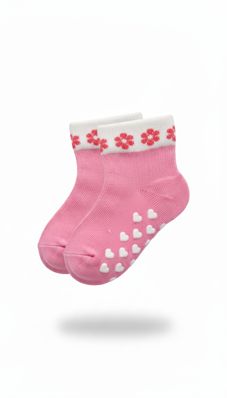 Kids Fancy Girls Ankle Socks Dark Pink And White