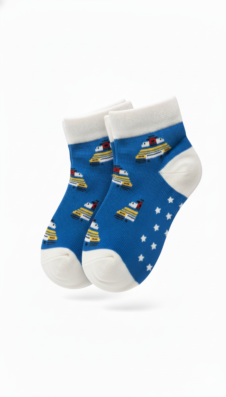 Blue & White Cartoon Pattern Boys Ankle Socks