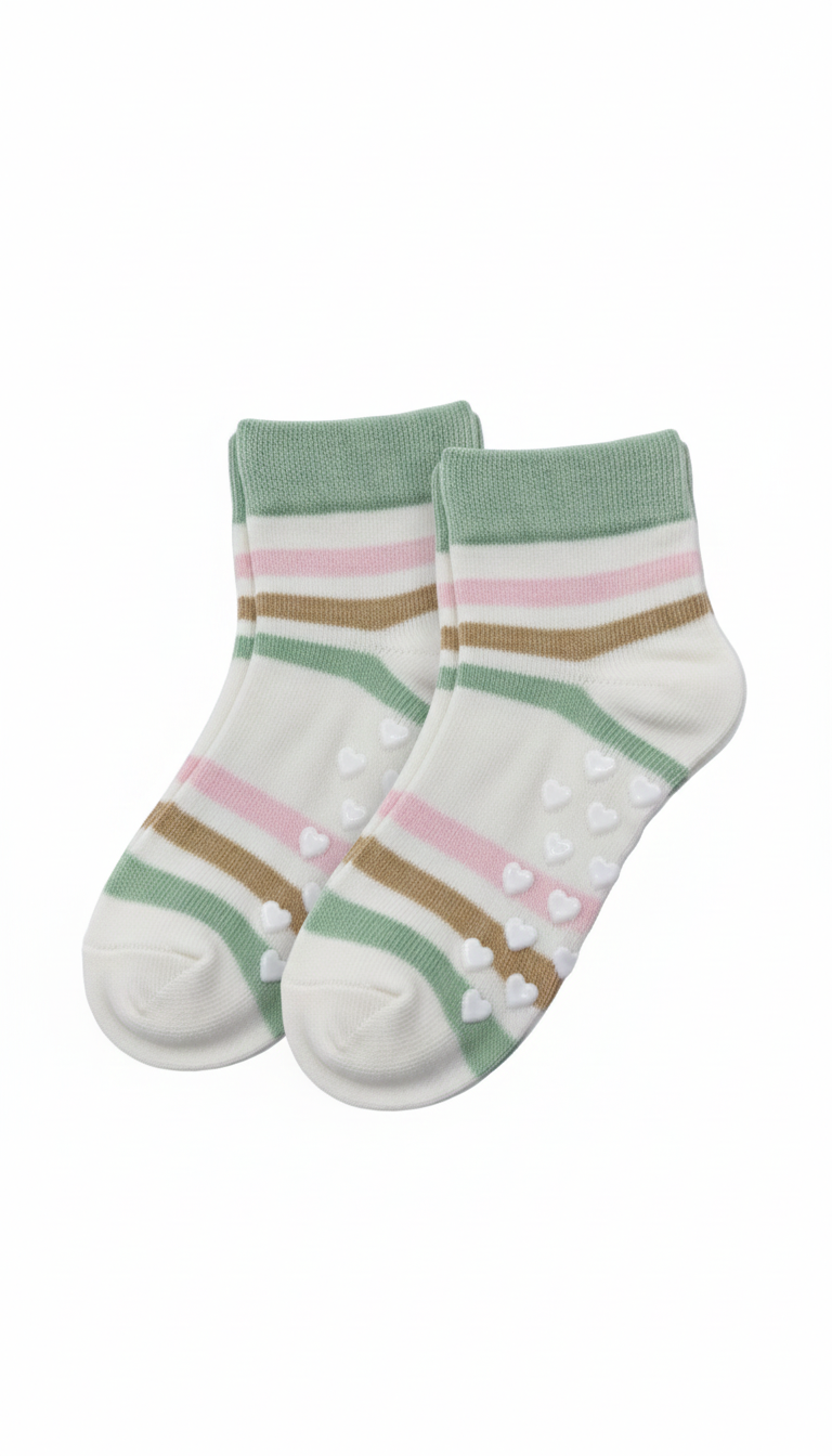 Kids Fancy Girls Ankle Socks Green And White