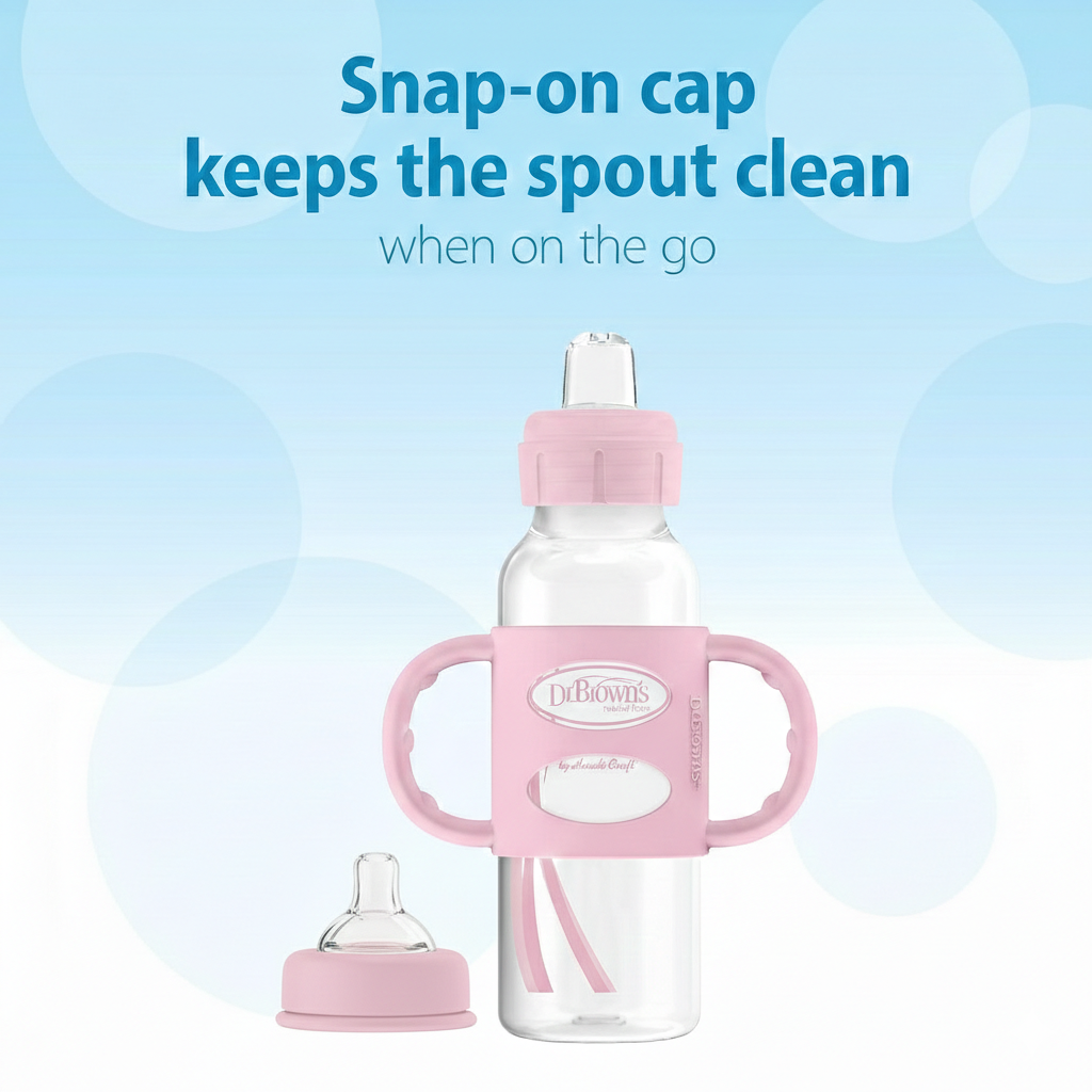 Dr. Brown's Options+ Sippy Spout Baby Bottle with 100% Silicon (Pack of 1, Pink)