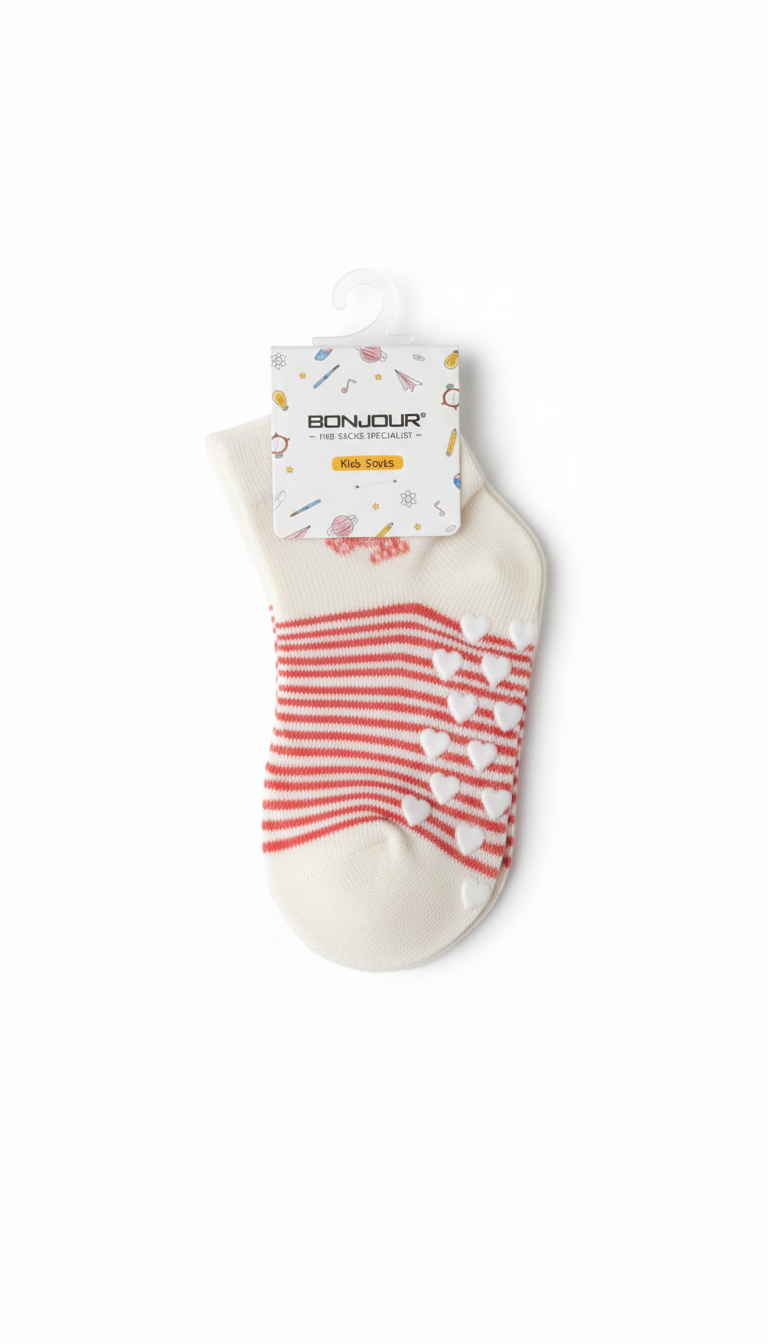 Kids Fancy Girls Ank SocksWhite And Red