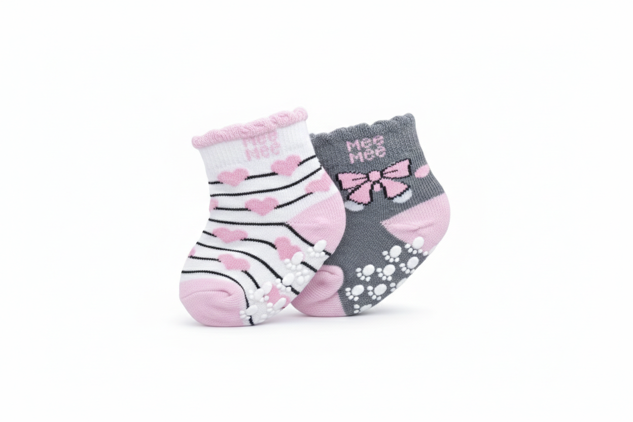 Mee Mee Cozy Feet Anti Skid Baby Socks Pack of 2 (White, Grey)