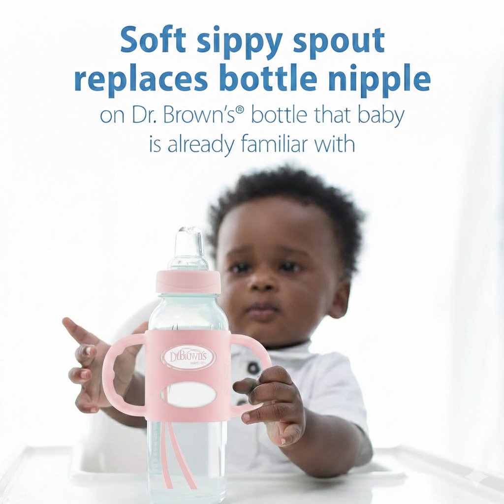 Dr. Brown's Options+ Sippy Spout Baby Bottle with 100% Silicon (Pack of 1, Pink)